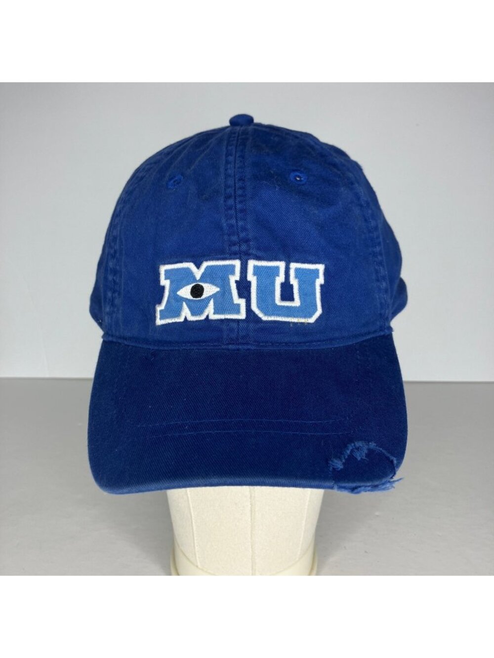 Monsters University Disney Parks MU Eye Logo Distressed Baseball Cap Adult Blue